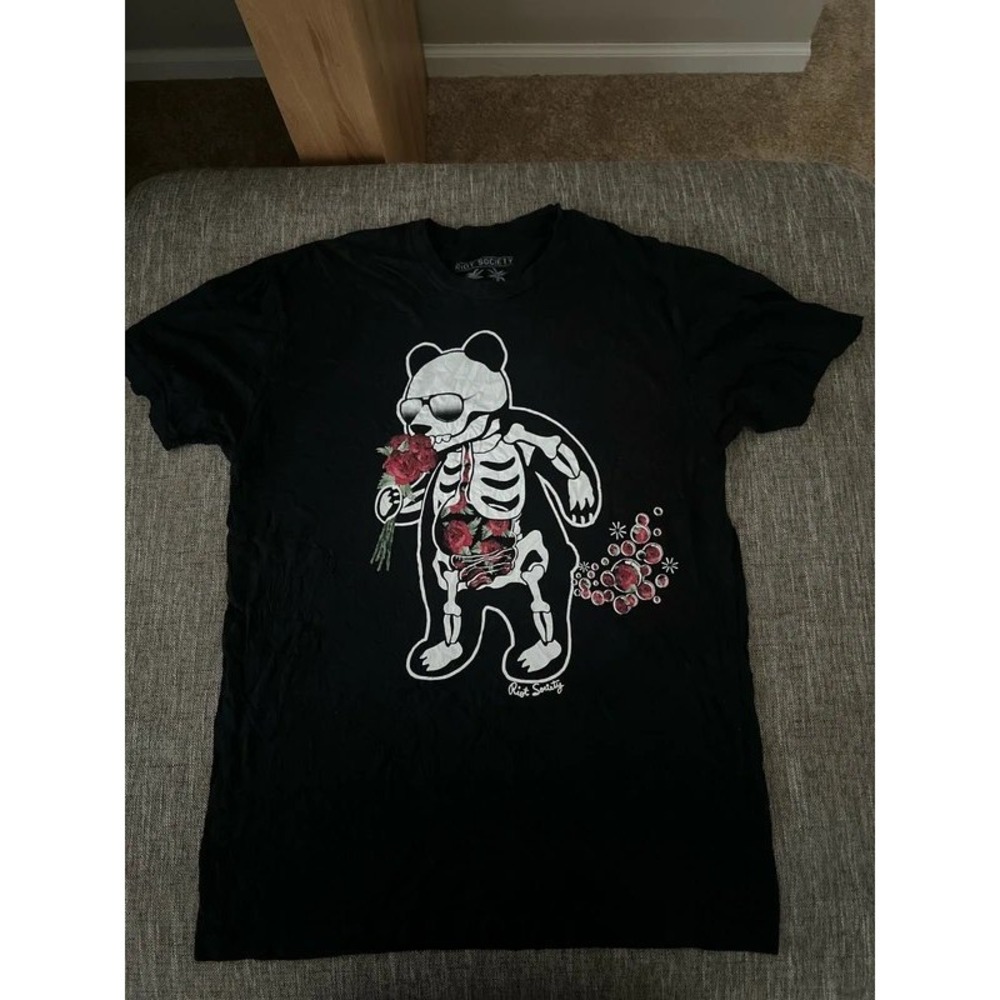 Riot Society Mens Skeleton Panda Rose Graphic T-Shirt Black Size Medium